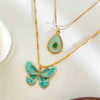 Cute Blue Butterfly Waterdrop Necklace Set