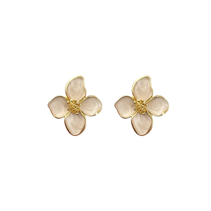 Elegant White Enamel Flower Earrings