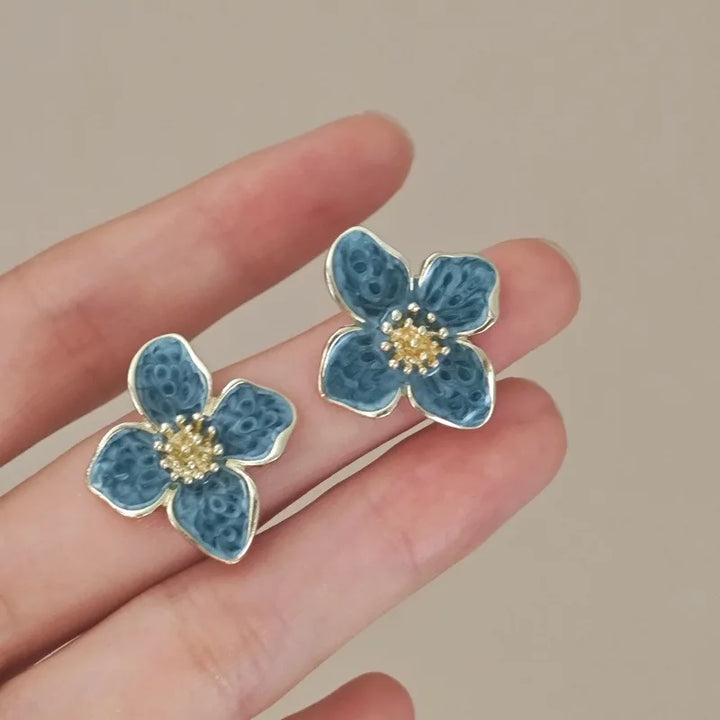 Elegant Light Green Enamel Petal Stud Earrings