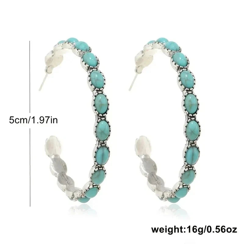 Vintage Bohemian Turquoise Circle Earrings