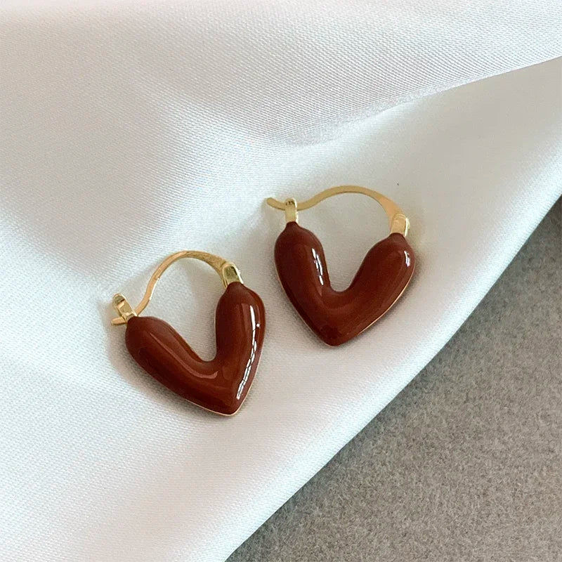 Romantic Red Enamel Heart Earrings