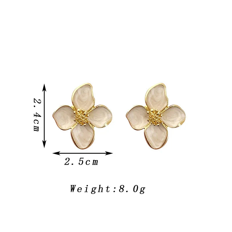 Elegant White Enamel Flower Earrings