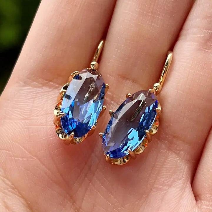 Golden Blue Bloom Gold Earrings