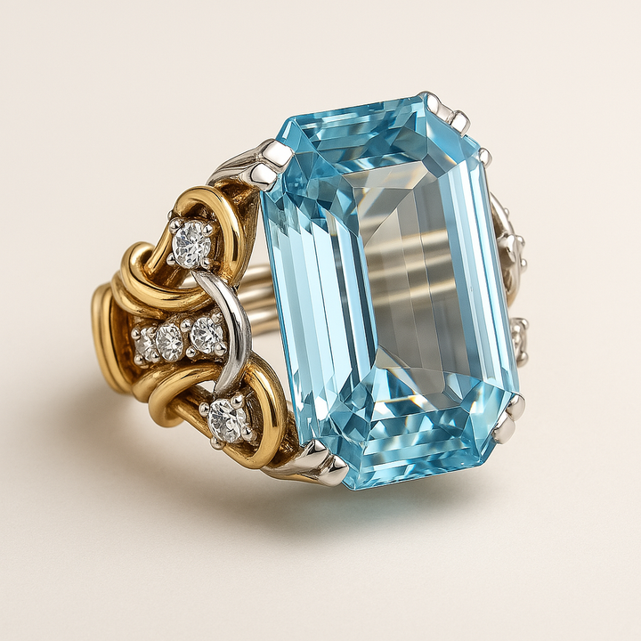 Vintage Blue Zirconia Layered Gold Ring