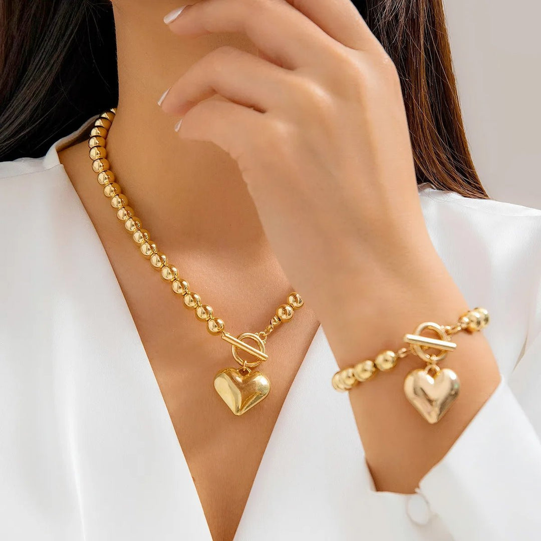 Beaded Toggle Heart Jewelry Set