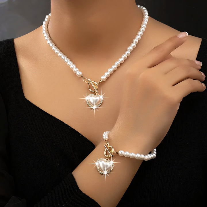 Beaded Toggle Heart Jewelry Set