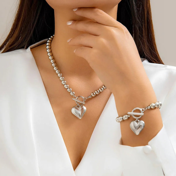 Beaded Toggle Heart Jewelry Set