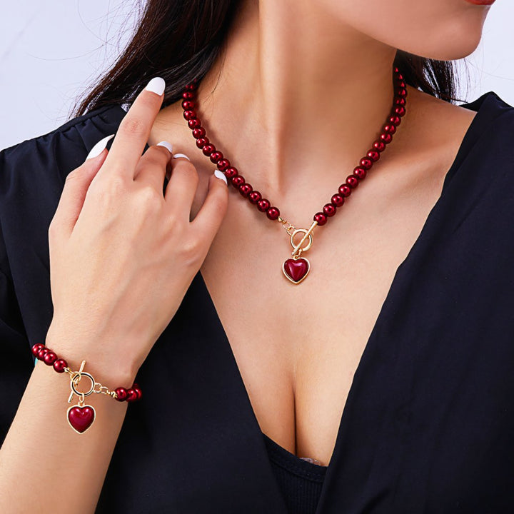 Beaded Toggle Heart Jewelry Set