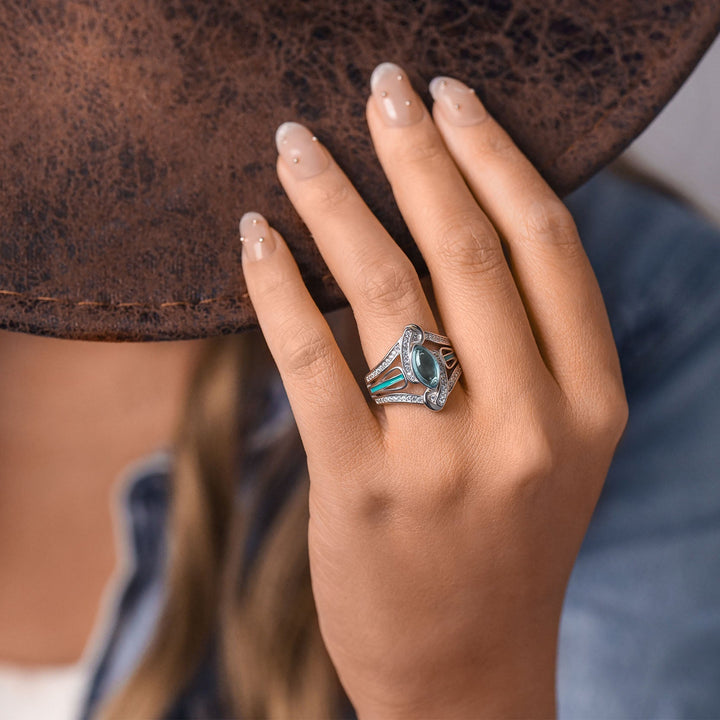 Cyclone Boomerang Ring - Aquamarine