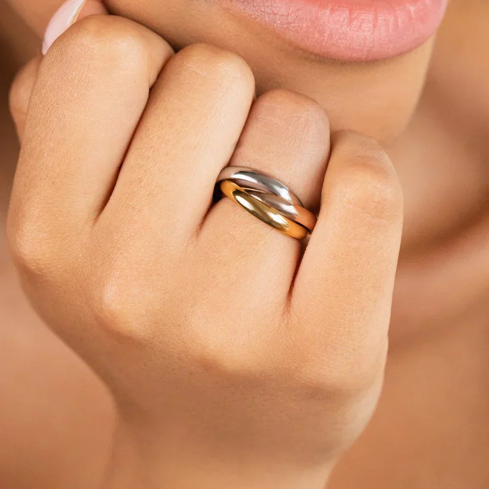 Trinity Interlocking Gold, Silver & Rose Band Ring