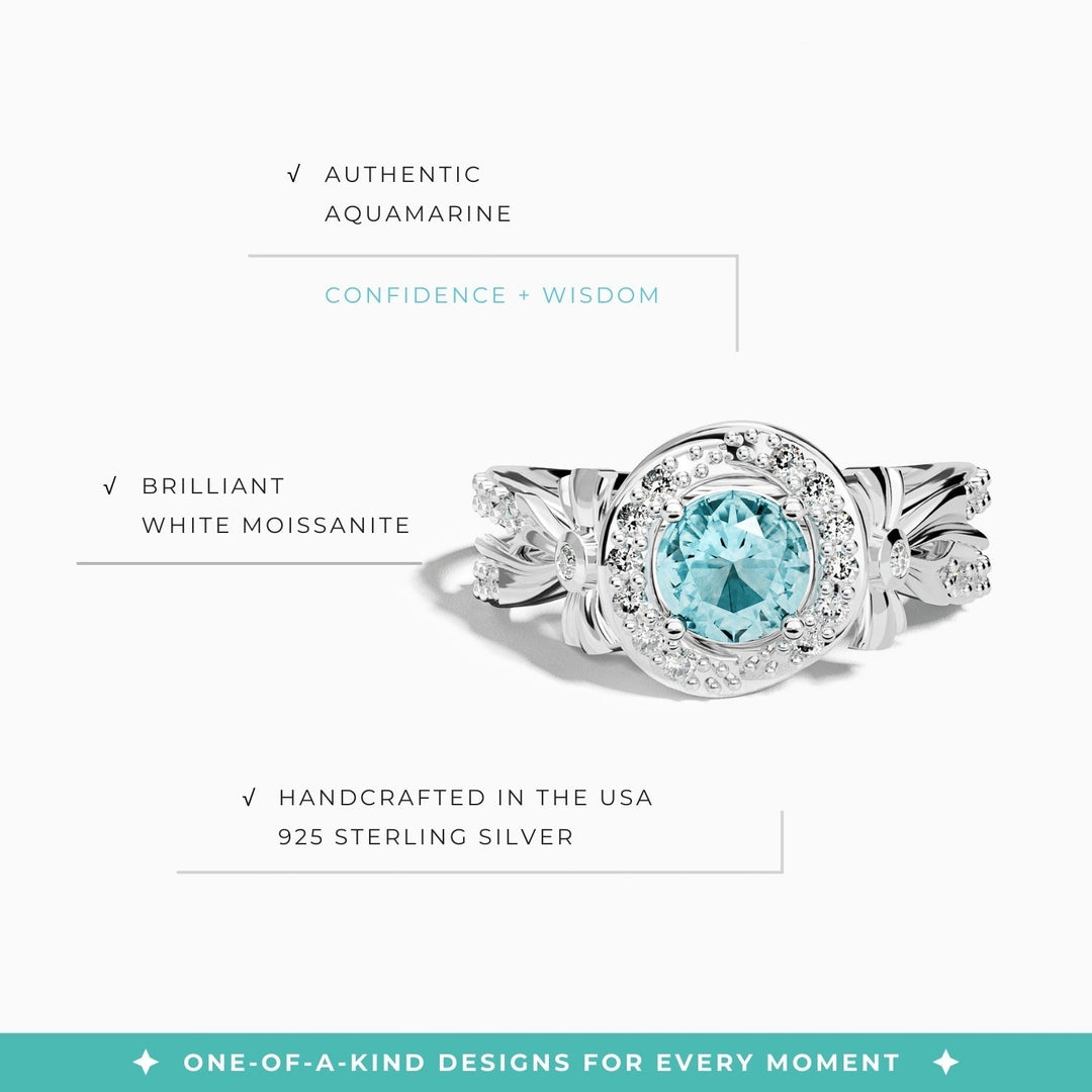 Graceful Bow Entwined Ring - Aquamarine