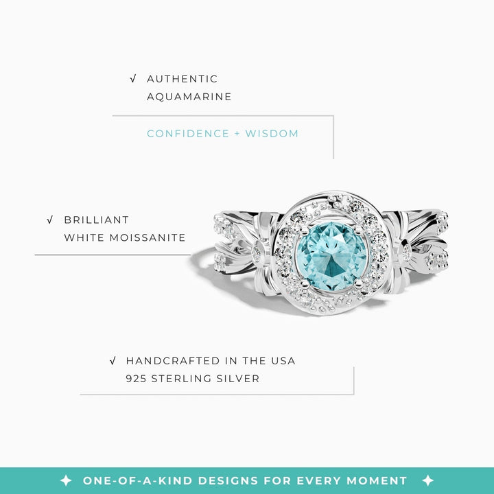 Graceful Bow Entwined Ring - Aquamarine