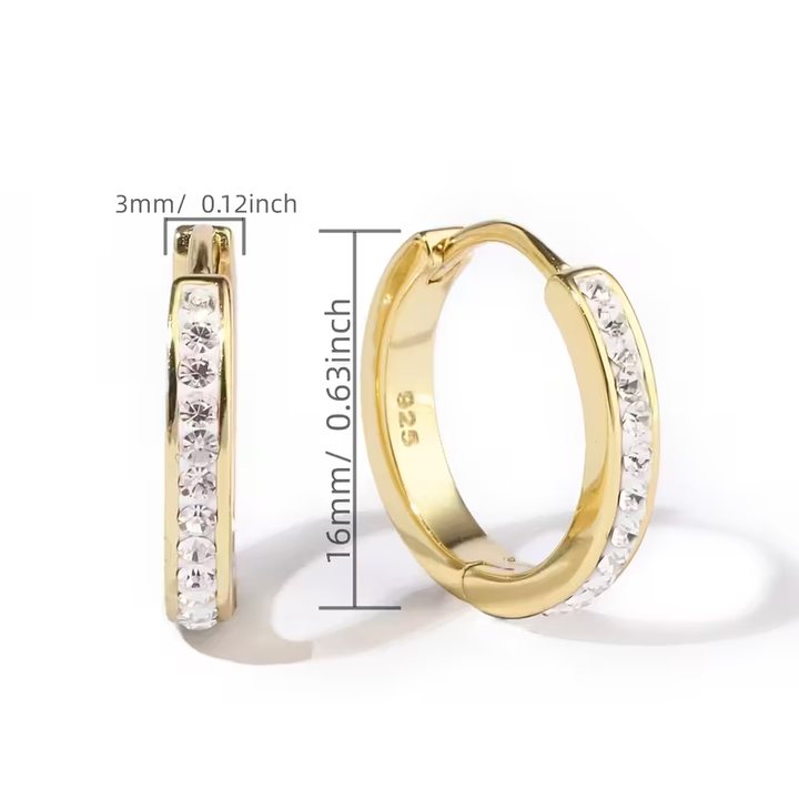 Golden Inlaid Zirconia Hoop Earrings