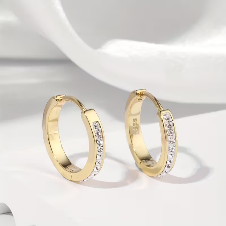 Golden Inlaid Zirconia Hoop Earrings