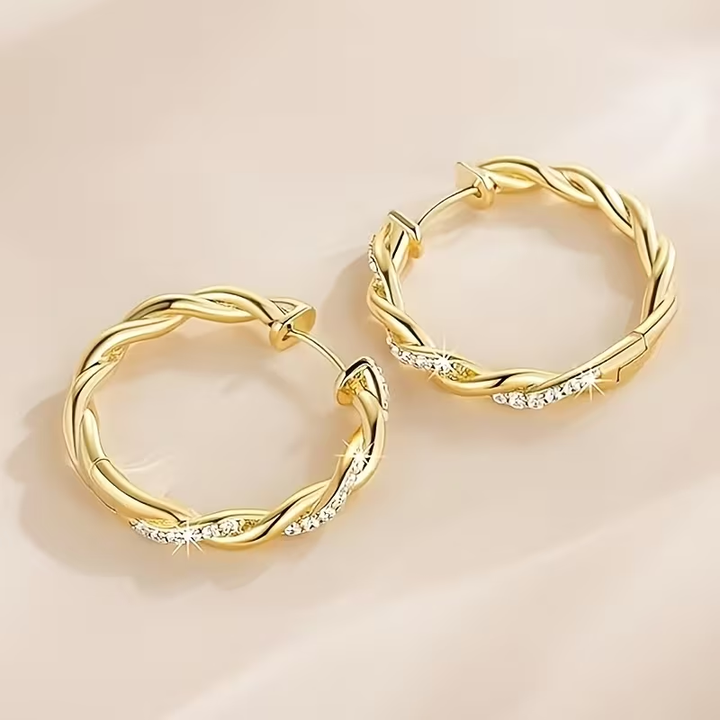 Gold Twisted Crystal Hoop Earrings