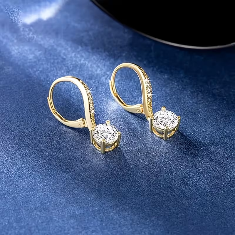 Crystal Rounded Dangle Gold Earrings