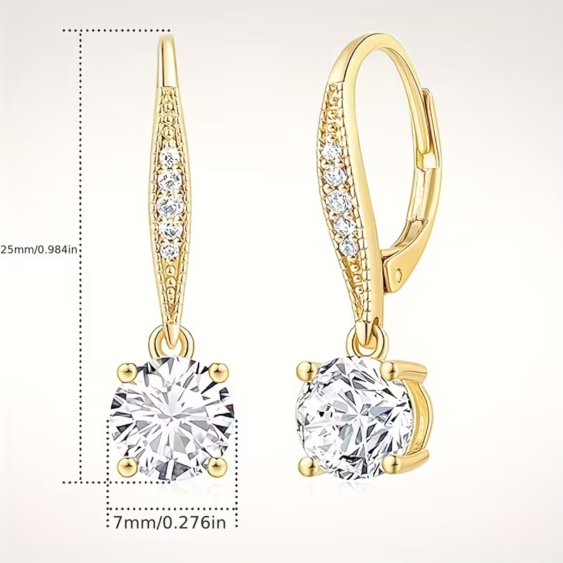 Crystal Rounded Dangle Gold Earrings