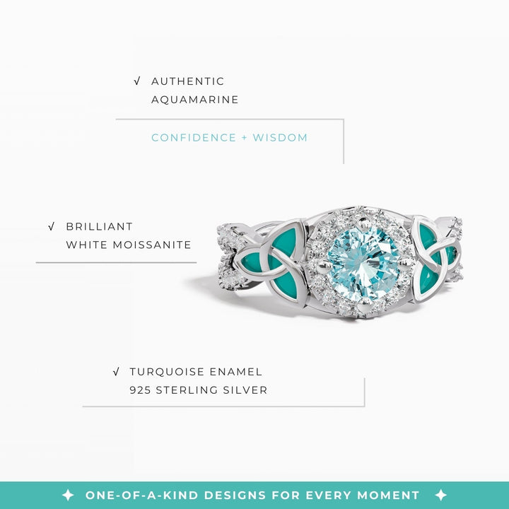 Interwoven Lucky Leaf Ring - Aquamarine