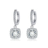 Square Halo Moissanite Drop Earrings | White Gold