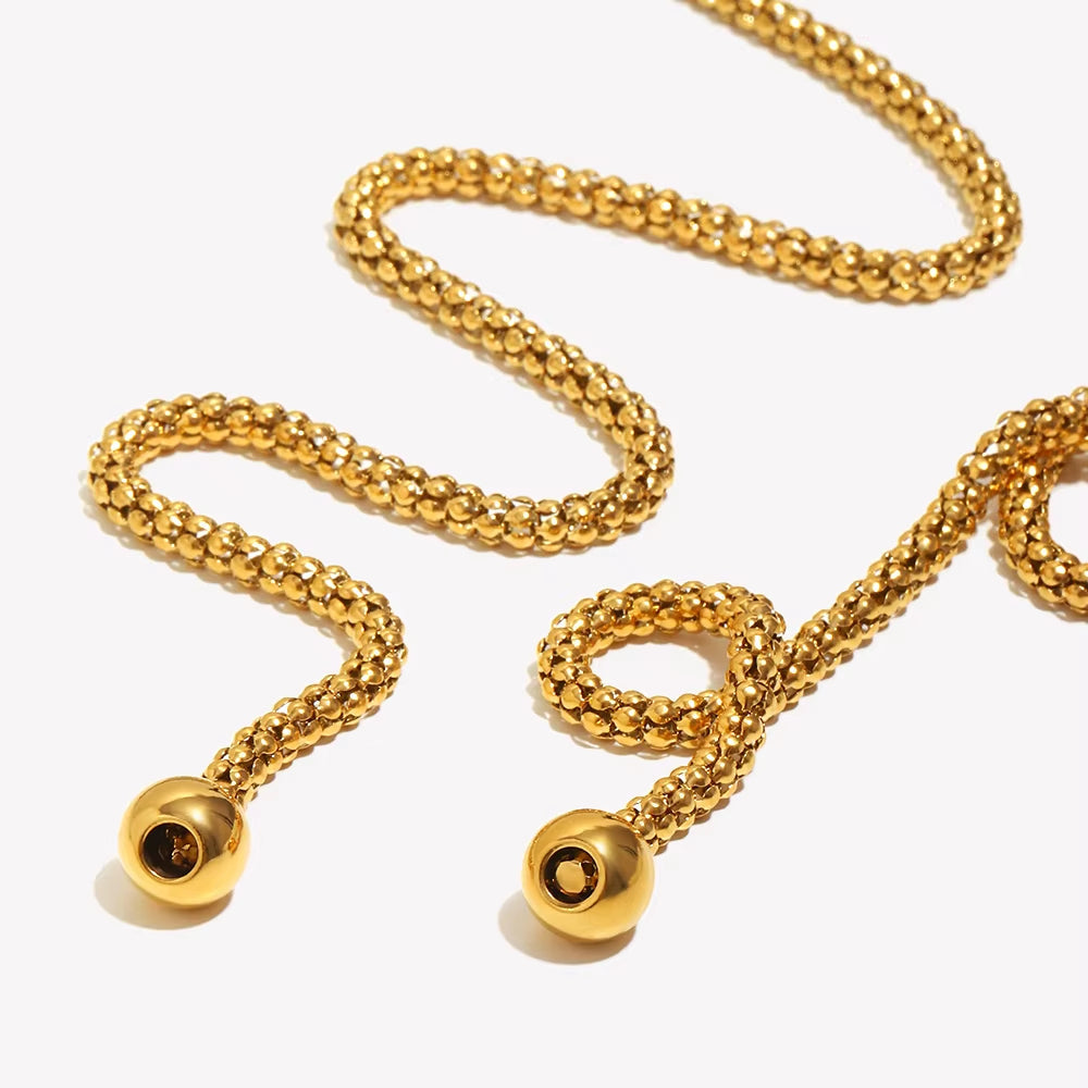 Double Chain Ball Lariat Necklace