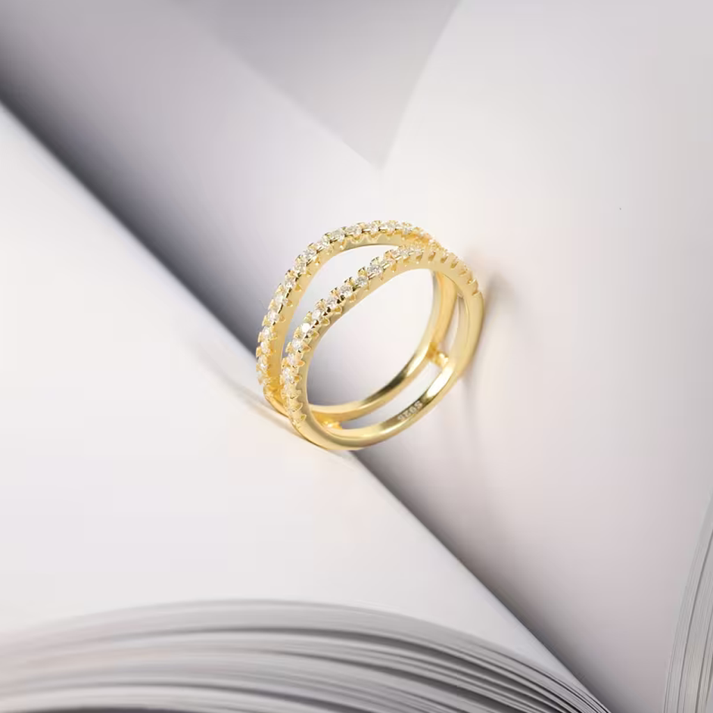 Elegant Double-Layer Gold Bright Ring